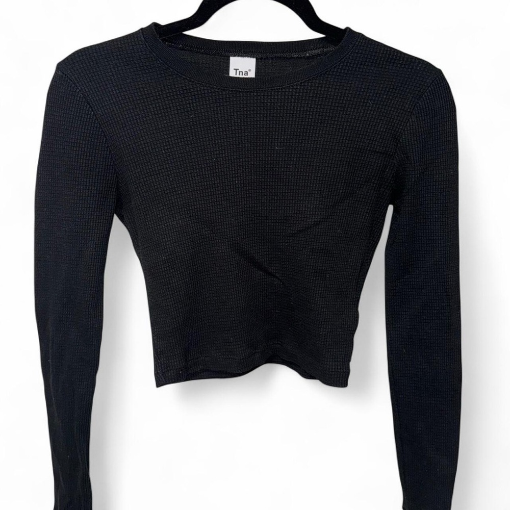TNA Black Waffle Crop Long Sleeve Tee